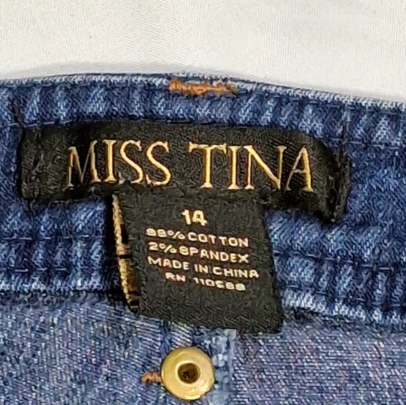Women's Miss Tina Size 14 36" X 32" Blue Denim Jeans With Embroidered Pocket - Picture 3 of 8